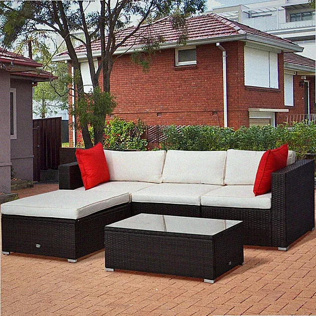 5PC Rattan Wicker Sofa Set Outdoor Patio Garden Sectional Furniture Cushioned