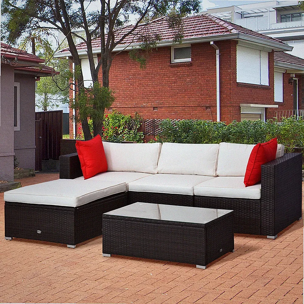 5PC Rattan Wicker Sofa Set Outdoor Patio Garden Sectional Furniture Cushioned