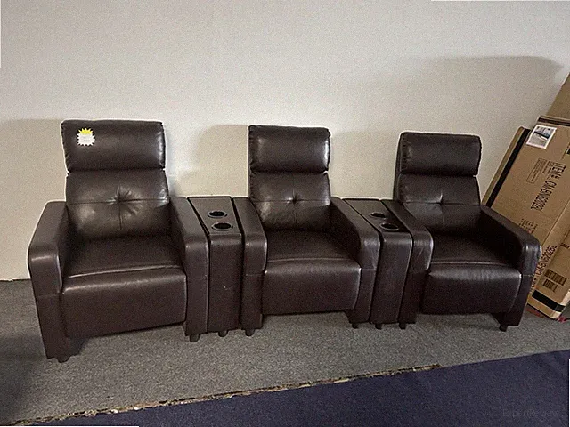 5Pcs Black Vinyl Reclining Sofa Set Home Theater Sofa Set