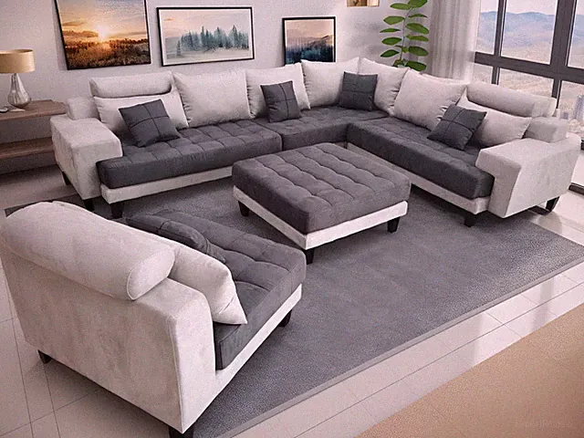 5pcs. Grey Reversible Microfiber Sectional Sofa Set S150RG (Custom Made Options)
