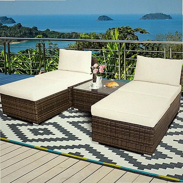 5PCS Outdoor Furniture Set Patio Rattan Armless Chair & Ottoman w/ Cushion