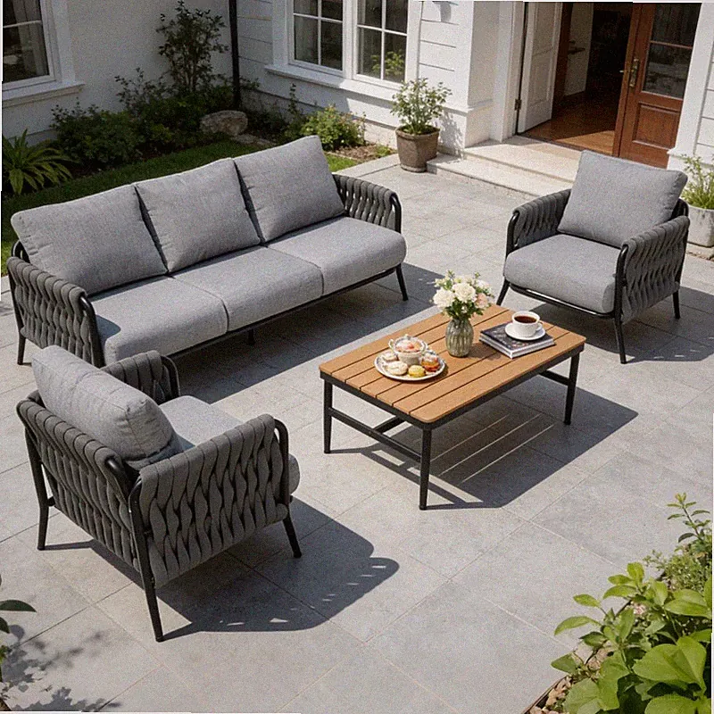 5Pcs Outdoor Patio Furniture Set Sectional Sofa Rattan Wicker Sofa W/ Table