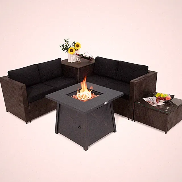 5PCS Outdoor Patio Furniture Set with 50,000 BTU Propane Fire Pit Table Cushions