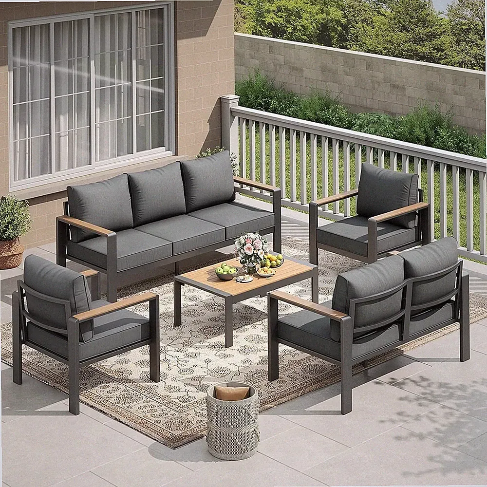 5PCS Patio Furniture Set Outdoor Sectional w/ Cushion Coffee Table Conversation
