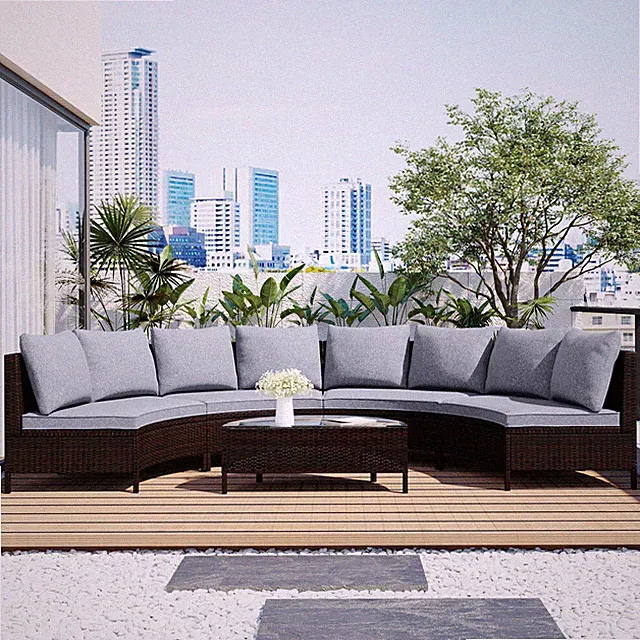 5pcs PE Rattan Wicker Sofa Set Outdoor Patio Sectional Furniture Set Half-Moon