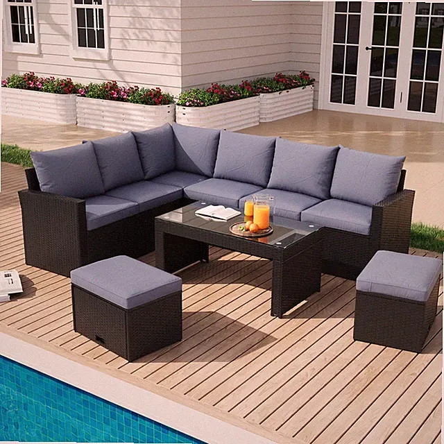 5Piece Cushion Sofa Set Modular Seating Couch Storage Deck Coffee Table Decking