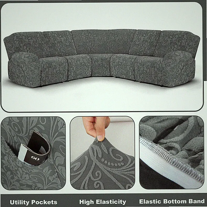5Seat Recliner Sectional Sofa Cover Jacquard Stretch Corner Couch Sofa Slipcover