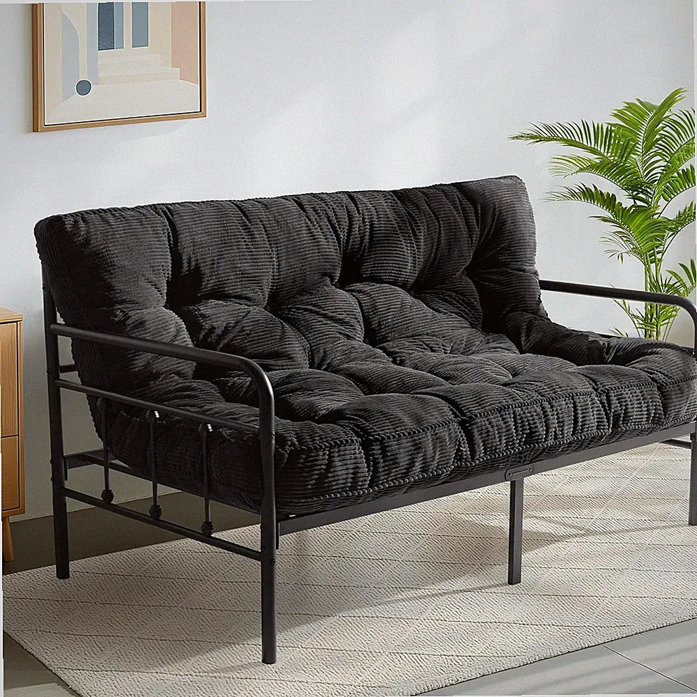 6" Futon Mattress Full Size, Tufted Futons Sofa Couch Bed with Twisted Rope Desi