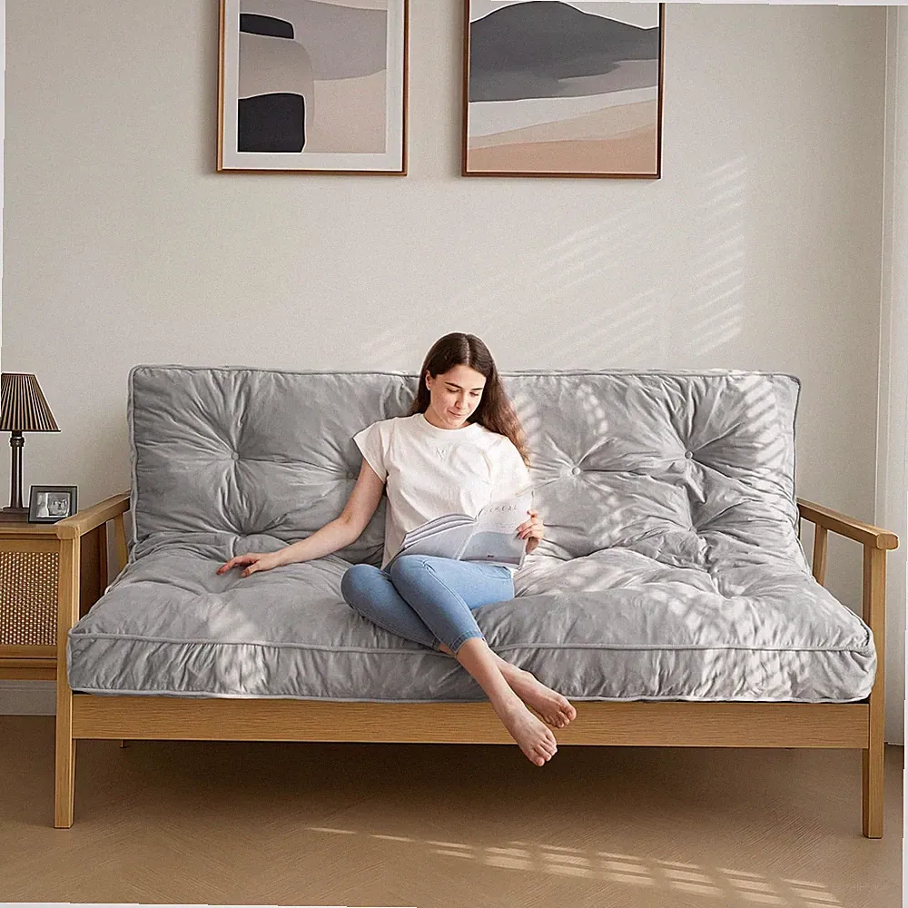 6" Futon Mattress Full Size, Velvet Thick Futons Sofa Couch Bed, Versatile Floor