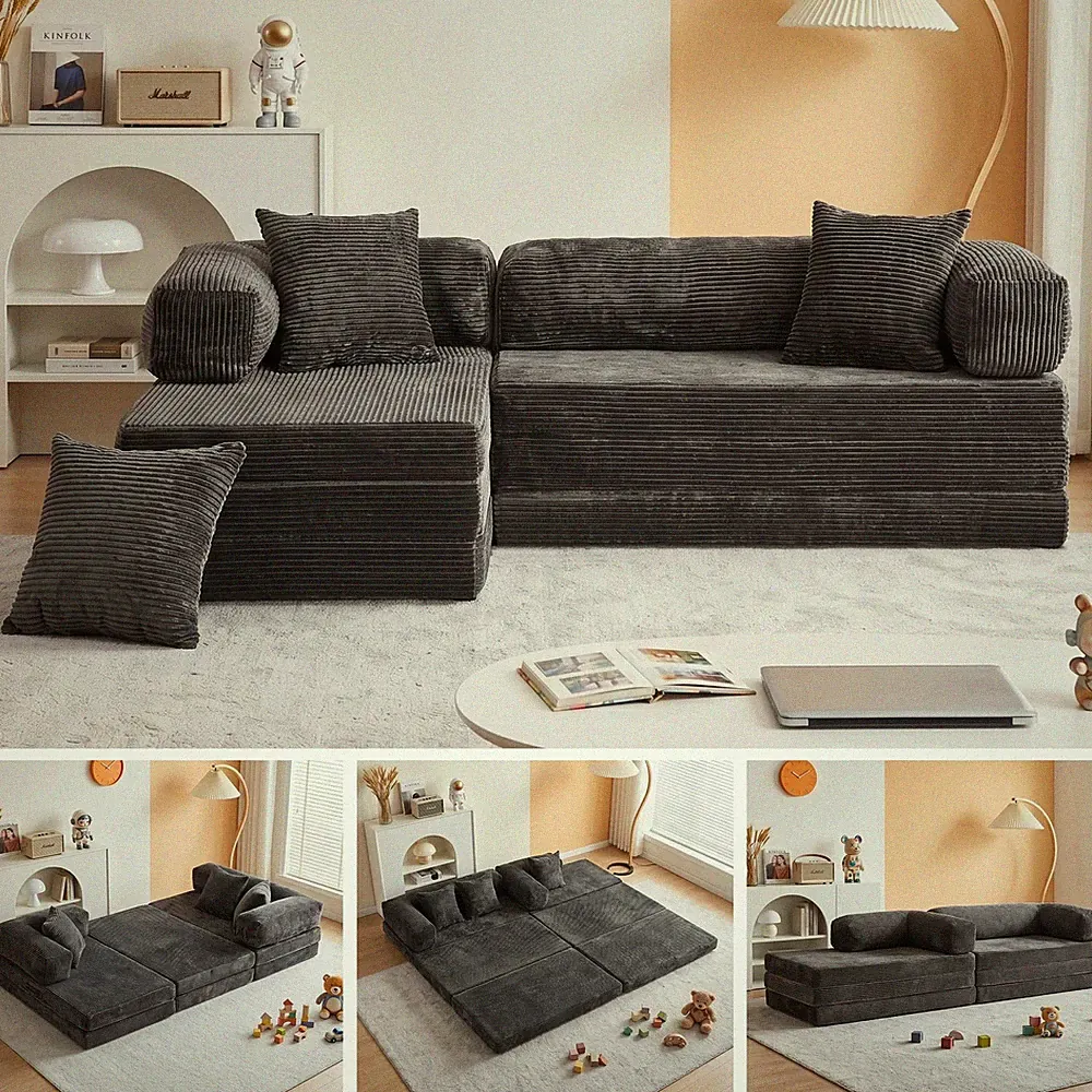 6-in-1 Boneless Couches L-Shaped Modular Sectional Sofa | Cloud Couch Section...
