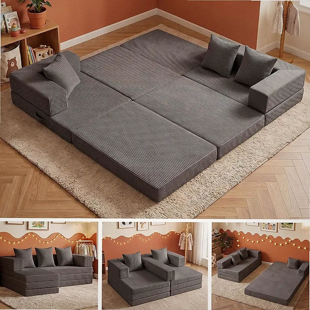 6-in-1 Convertible Modular Sofa & Tri-Folding Mattress - 800 LB Capacity
