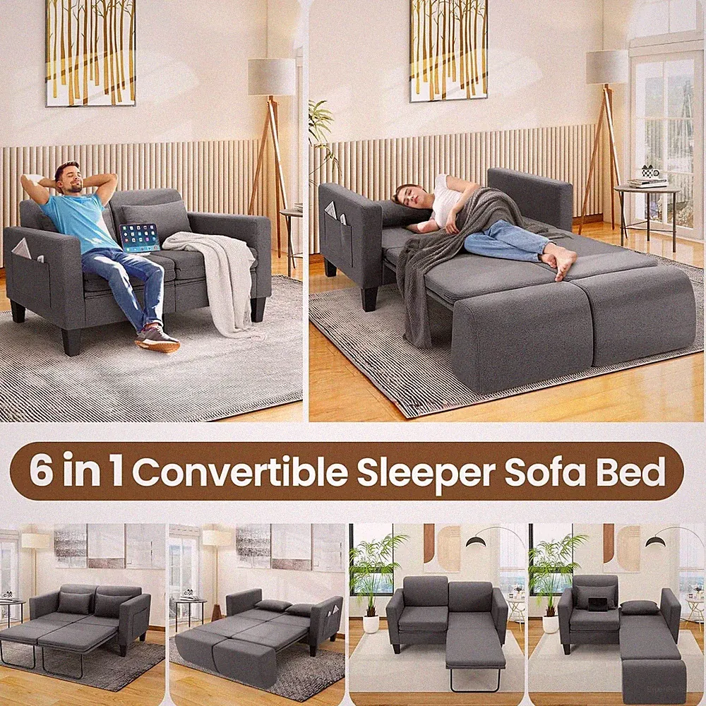 6-in-1 Convertible Sofa Bed, 58" Loveseat Sleeper Sofas with Pull Out Couch Bed!