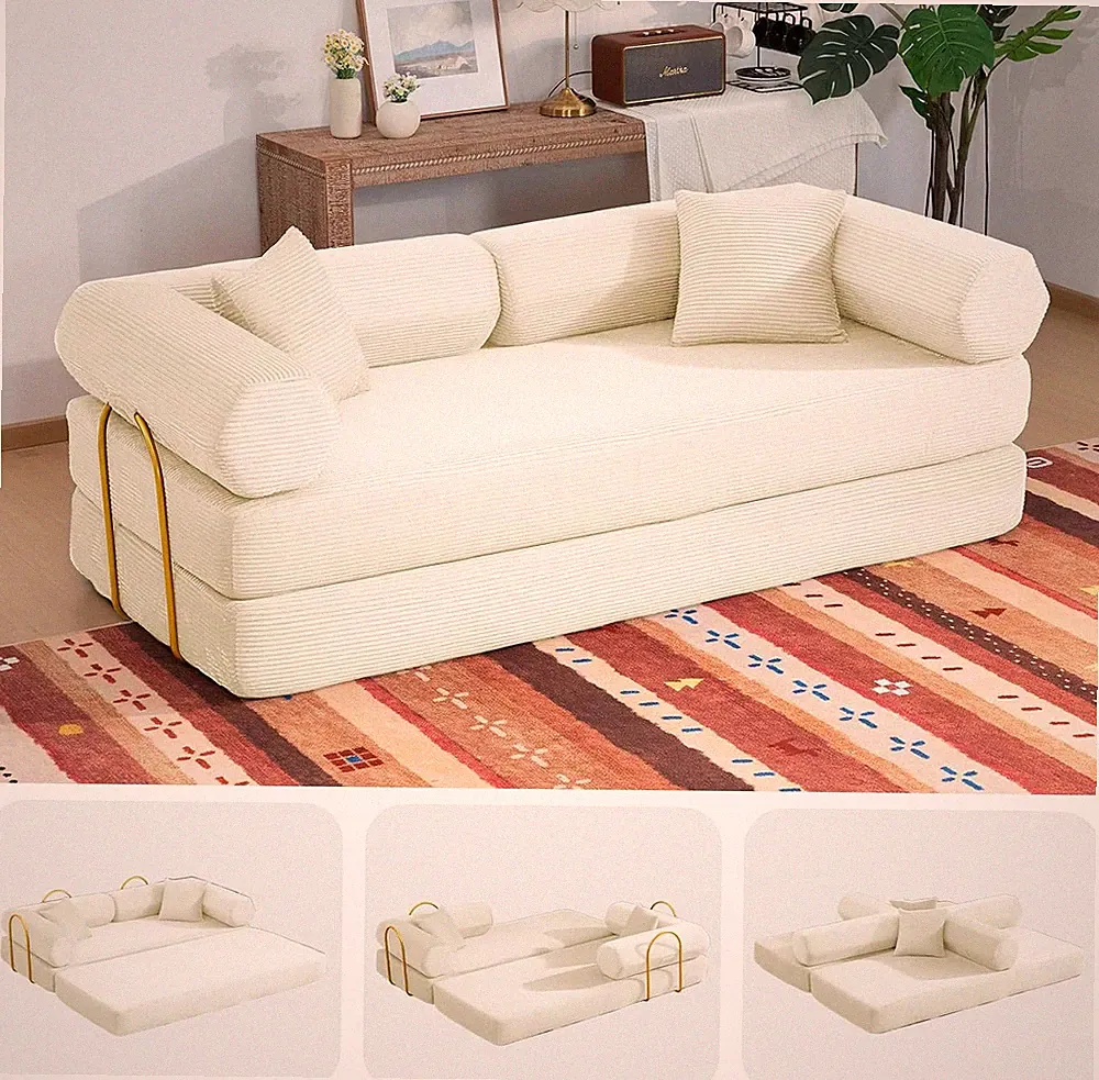 6-In-1 Convertible Sofa Bed,79" Boneless Couch for Living Room,Beige