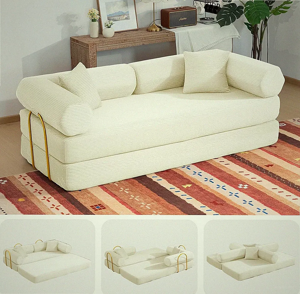6-In-1 Convertible Sofa Bed,79" Boneless Couch for Living Room,Beige