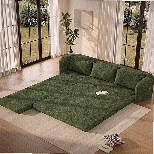 6-in-1 Convertible Sofa Bed with Pull Out, Green Modular Sectional, No Assembly