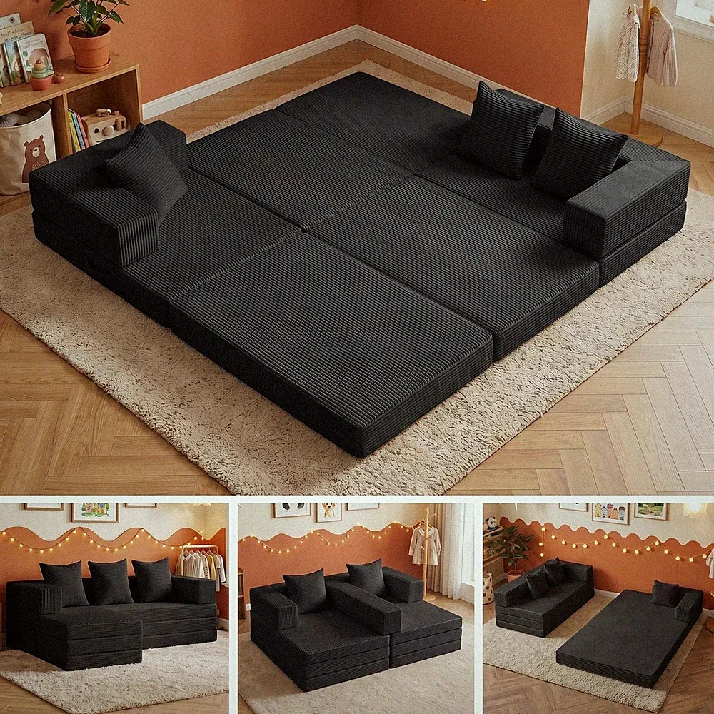 6-in-1 Modular Sectional Sofa Bed | Corduroy Convertible Cloud Couch &