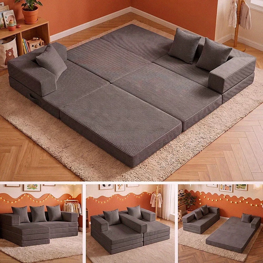 6-in-1 Tri-Folding Mattress | Cloud Boneless L-Shaped Modular Sectional Couch...