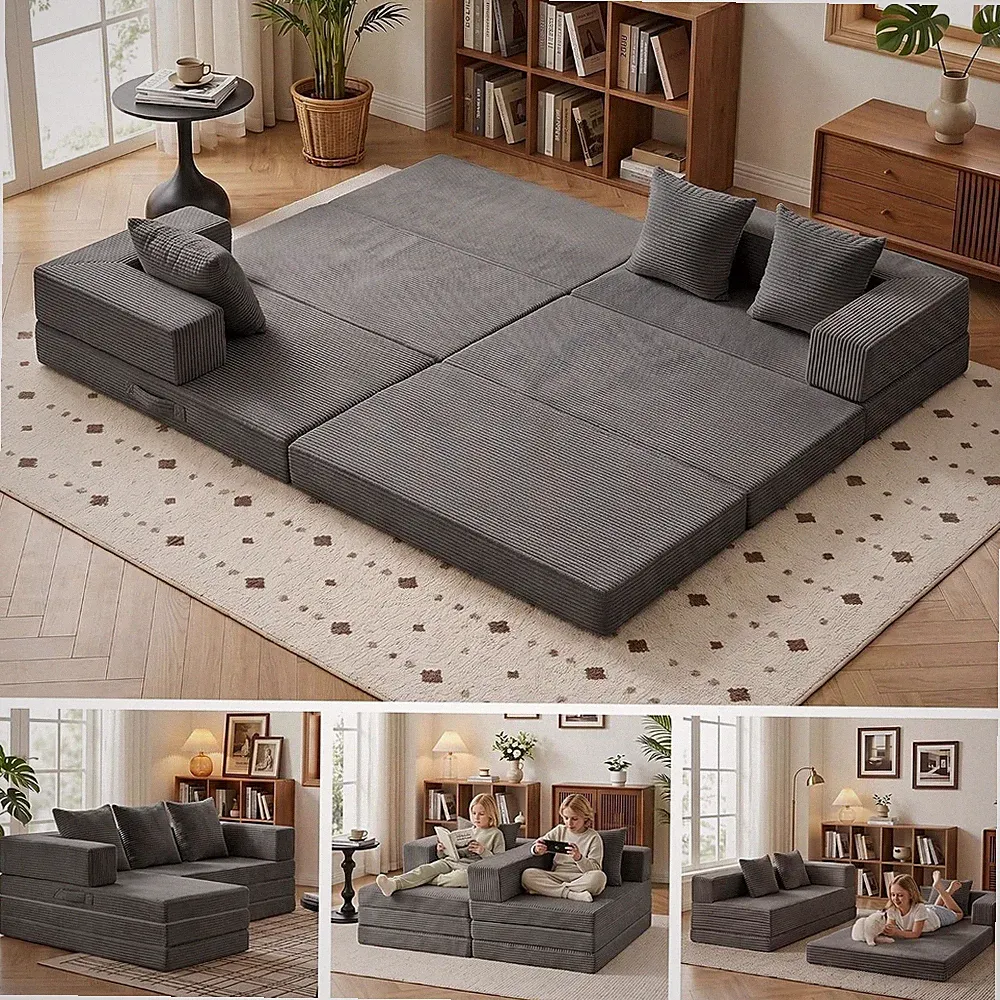 6-in-1 Tri-Folding Mattress Cloud Boneless L-Shaped Modular Sectional Couches