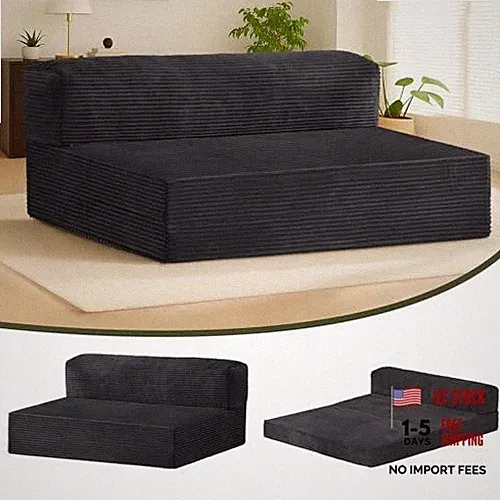 6-inch Convertible Sofa Bed, Foldable Floor Bed Sleeping Couch with Queen Black
