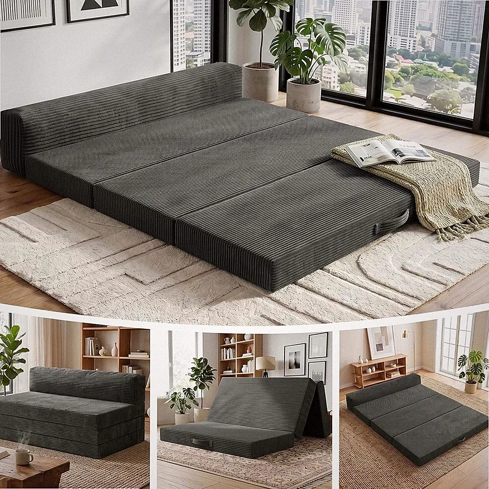 6 Inch Tri-Fold Memory Foam Mattress Full Size, 5 in 1 Convertible Sofa Bed