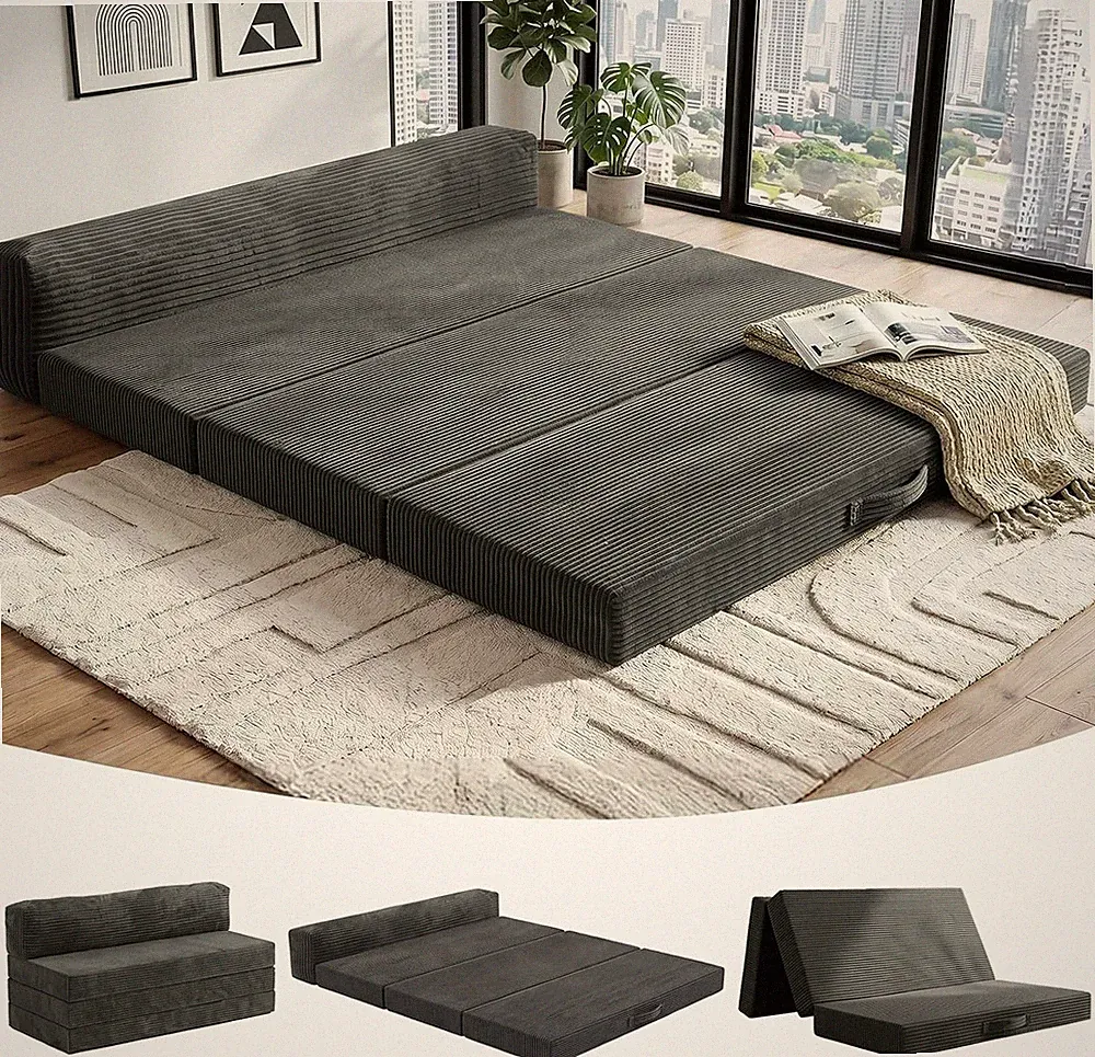 6 Inch Tri-Fold Memory Foam Mattress Queen Size 5 in 1 Convertible Sofa Bed
