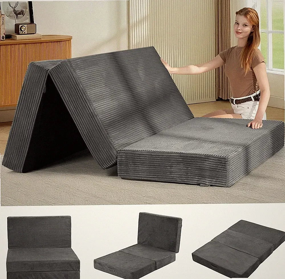 6-Inch Tri-Folding Mattress Full Size - Foldable Futon Sofa Bed with Removable