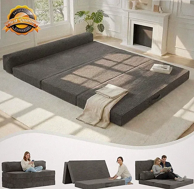 6 Inch Tri-Folding Mattress Queen Futon Sofa Bed, Convertible Foldable Mattress