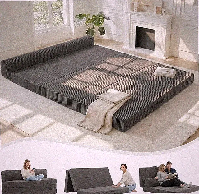 6 Inch Tri-Folding Mattress Queen Futon Sofa Bed, Convertible Foldable Mattress