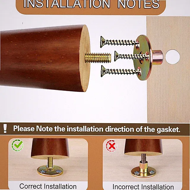 6 Inches round Solid Wood Furniture Legs Set of 4, Brown Wooden Replacement F...