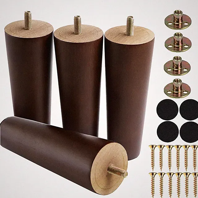 6 Inches Round Solid Wood Furniture Legs Set of 6 inch (Brown), Brown