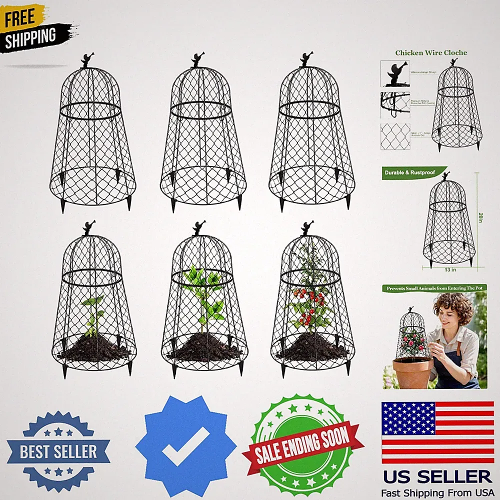 6 Pack Plant Protectors from Animals, Garden Cloches for Plants, Rustproof Ch...