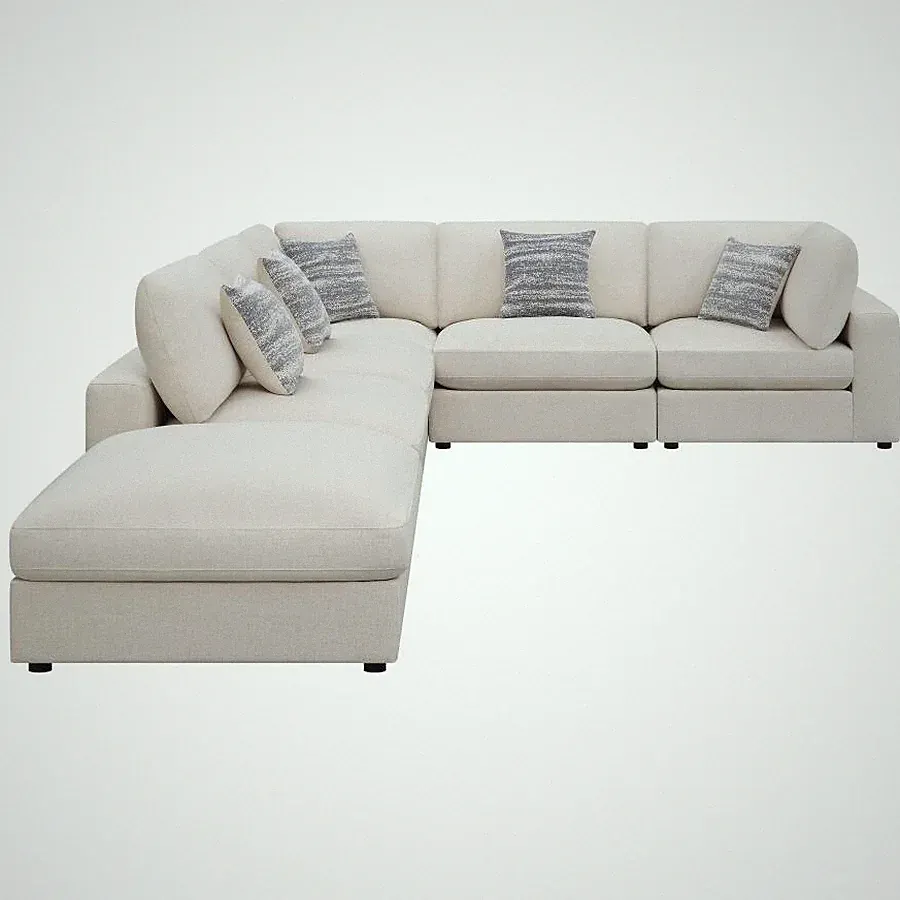 6 PC BEIGE LINEN BLEND MODULAR FEATHER DOWN SOFA SECTIONAL LIVING ROOM FURNITURE