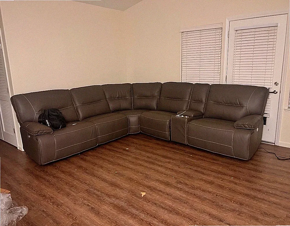 6 PC BROWN FAUX LEATHER 2 POWER SEATS RECLINING SOFA CHAISE SECTIONAL FURNITURE