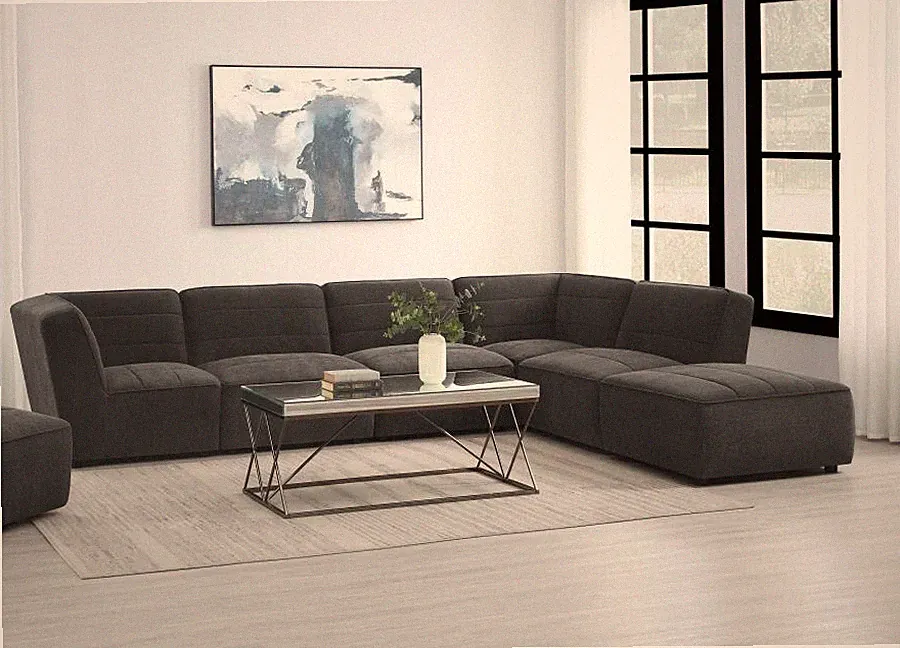 6 PC CHARCOAL GREY BOUCLE FABRIC MODULAR SOFA SECTIONAL LIVINGROOM FURNITURE SET