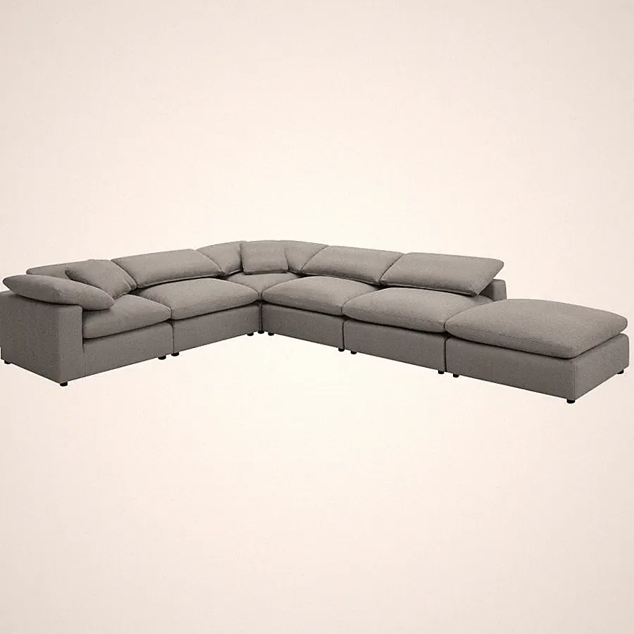 6 PC GREY TEXTURED BOUCLE FABRIC SOFA SECTIONAL PILLOWS LIVING ROOM FURNITURE