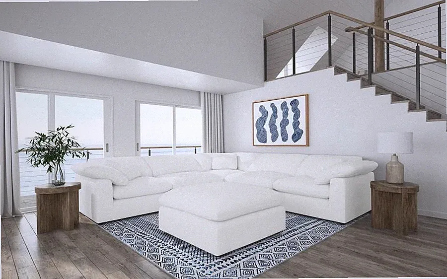 6 PC IVORY TEXTURED BOUCLE FABRIC SOFA SECTIONAL PILLOWS LIVING ROOM FURNITURE