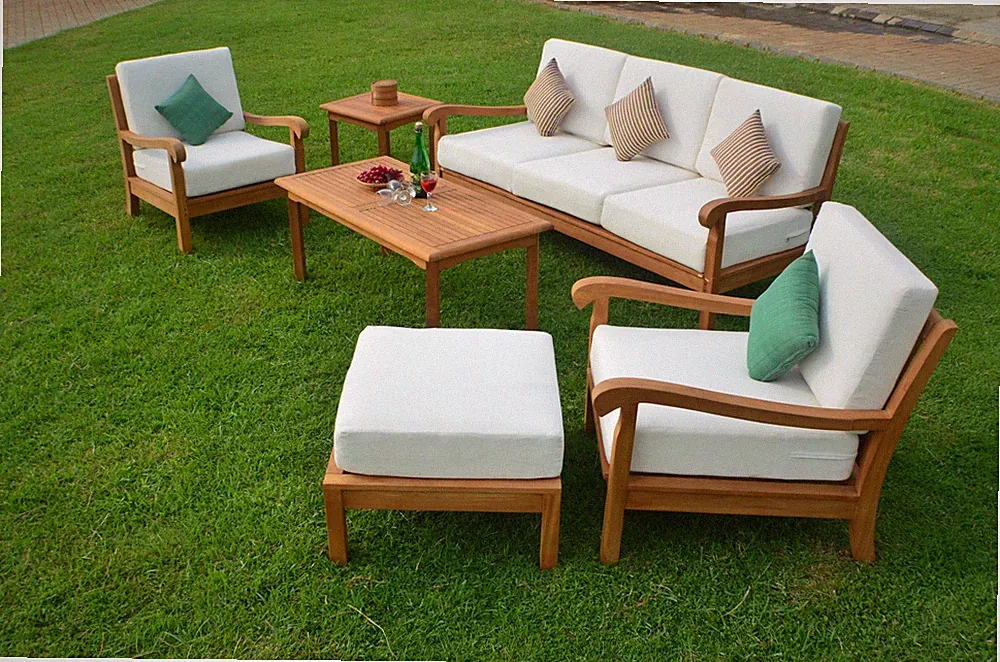 6 PC LARGE TEAK WOOD GARDEN INDOOR OUTDOOR PATIO SOFA SET FURNITURE POOL NAPA