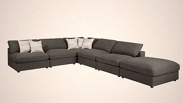 6 PC LINEN BLEND CHARCOAL GREY MODULAR SOFA SECTIONAL LIVING ROOM FURNITURE SET