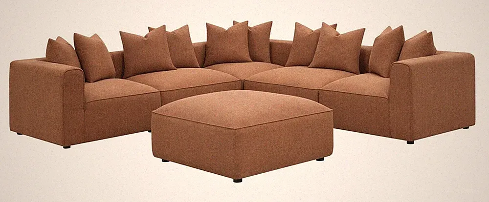 6 PC TERRACOTTA RUST MODULAR SOFA SECTIONAL WITH OTTOMAN LIVING ROOM FURNITURE