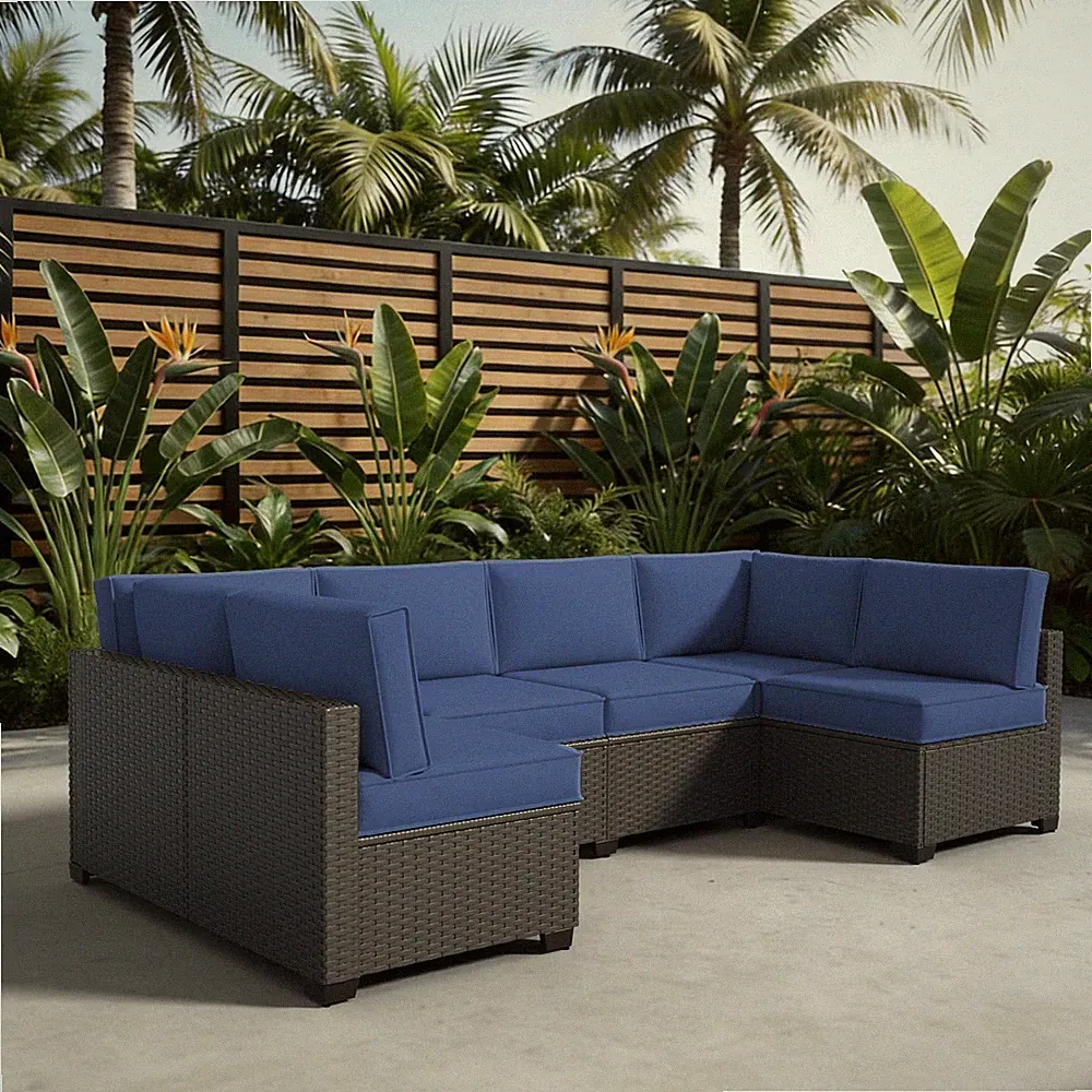 6-Person Navy Blue Outdoor Sectional Sofa Cushions, Waterproof