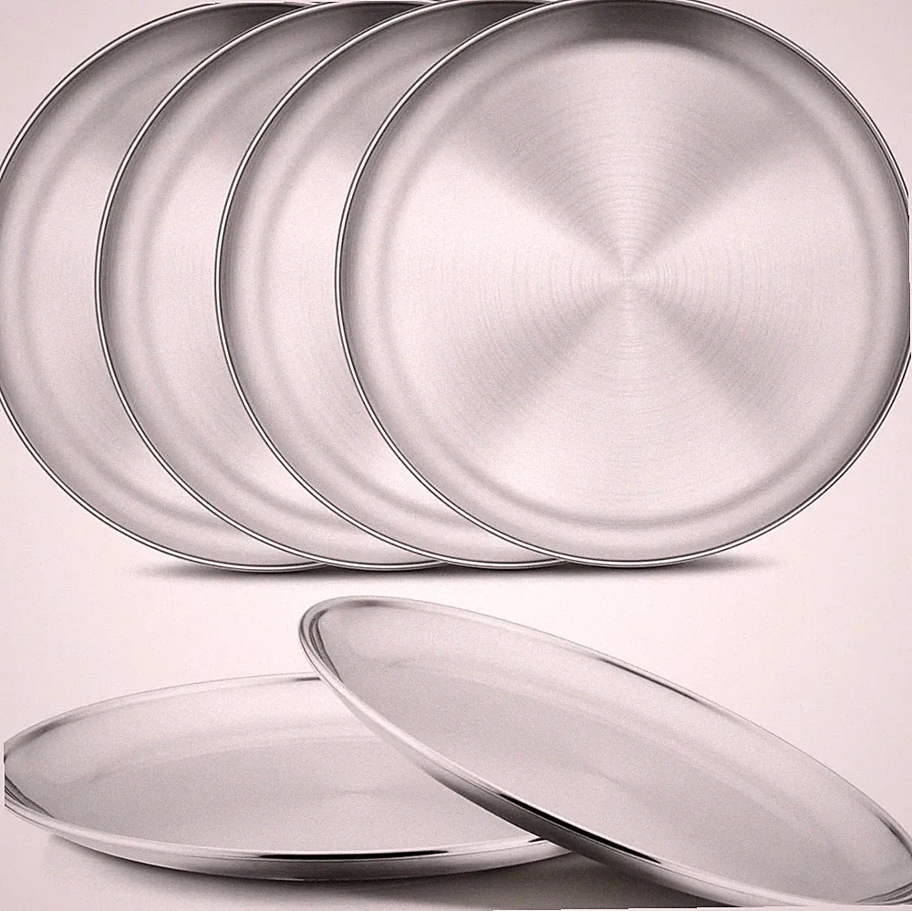 6-Piece 18/8 Stainless Steel Plates, 8 Inch 304 Metal Dinner Dishes for Kids