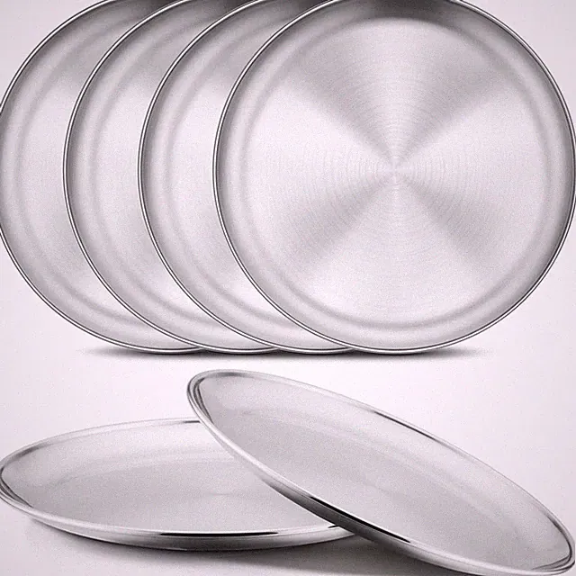6-Piece 18/8 Stainless Steel Plates, 8 Inch 304 Metal Dinner Dishes for Kids