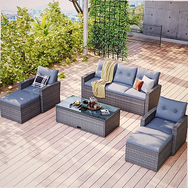 6-piece All-Weather Wicker PE rattan Patio Outdoor Dining Conversation Sectional