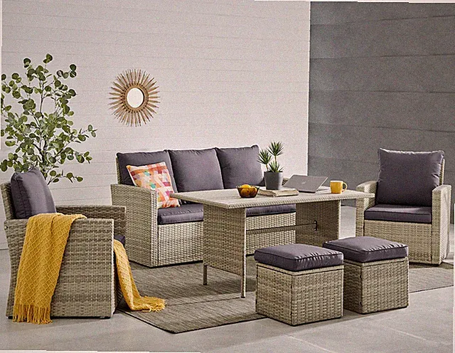 6 Piece Bistro Sofa Set Sectional w/Cushions Patio Wicker Outdoor Rattan