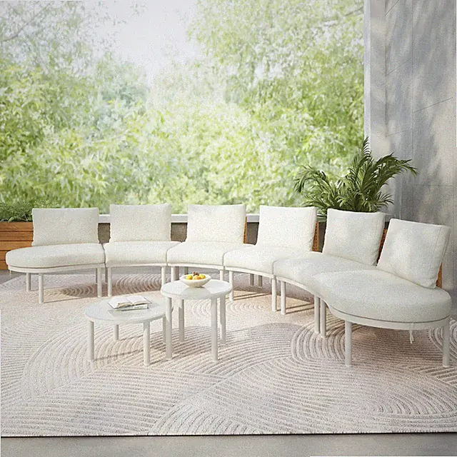 6-Piece Half Moon Wicker Outdoor Sectional Sofa Set with Coffee Tables Beige