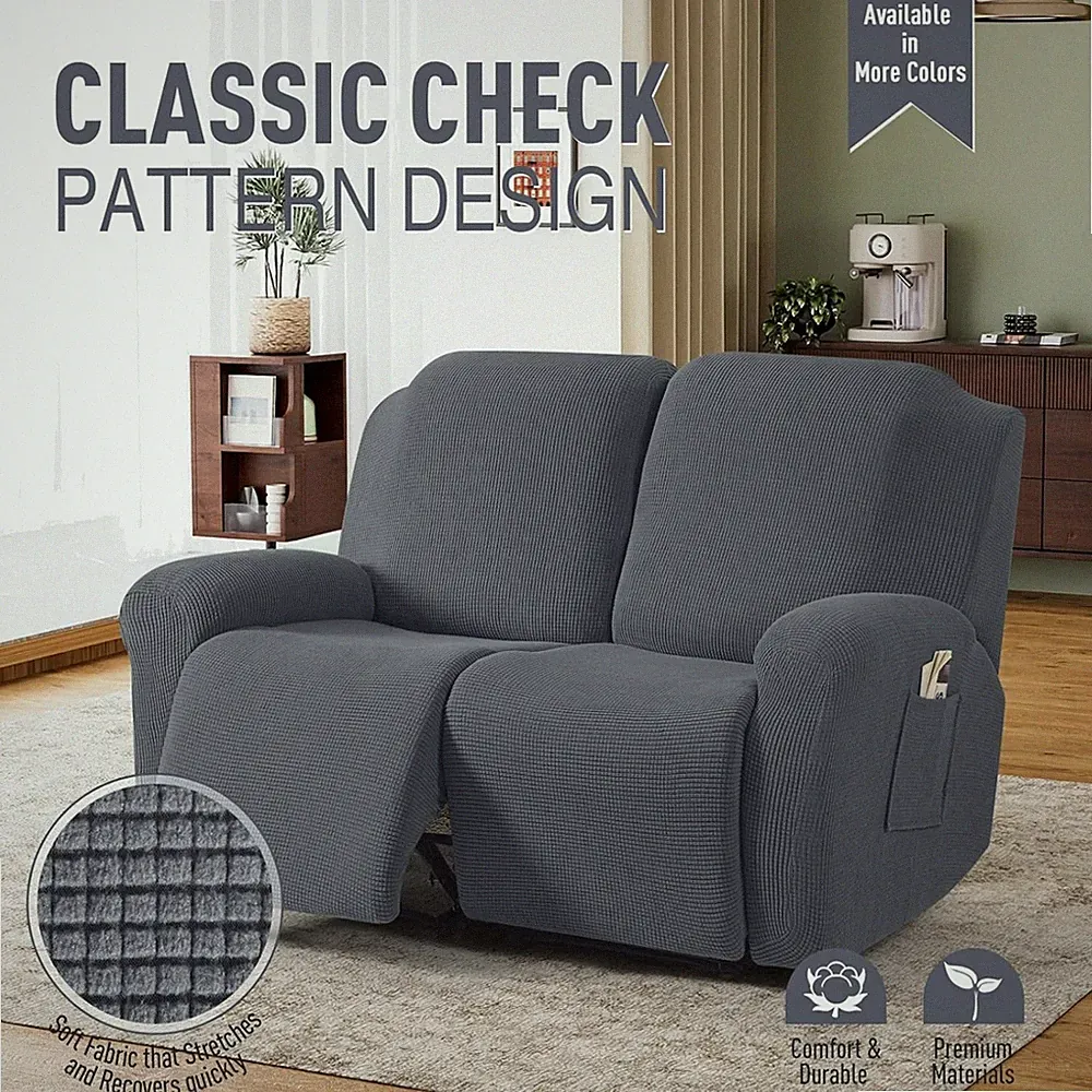 6-Piece Jacquard Checkered Reclining Slipcover