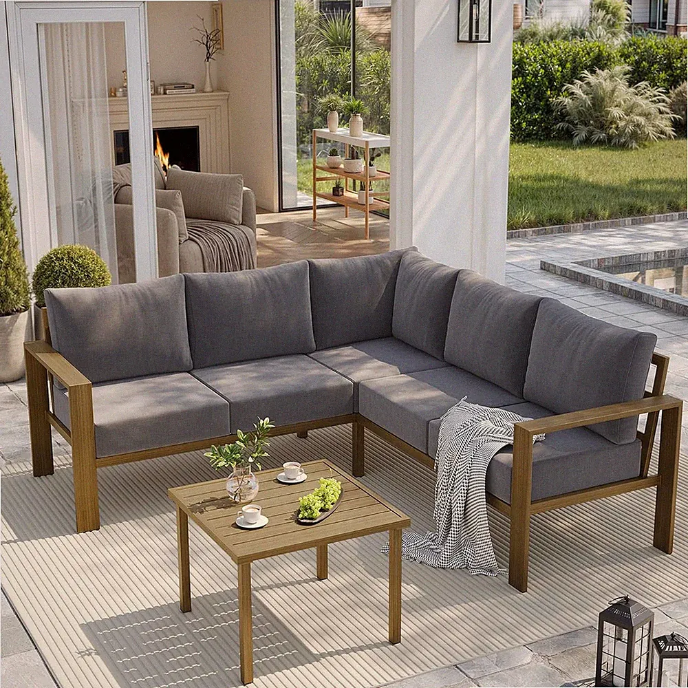 6-Piece L Shaped Outdoor Sectional Sofa, 6" Thick Cushion | Olefin Fabric Fade R