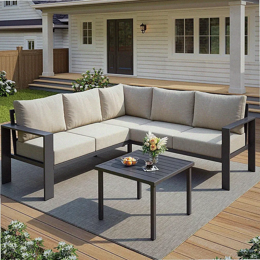 6-Piece L Shaped Outdoor Sectional Sofa, 6" Thick Cushion | Olefin Fabric Fade R