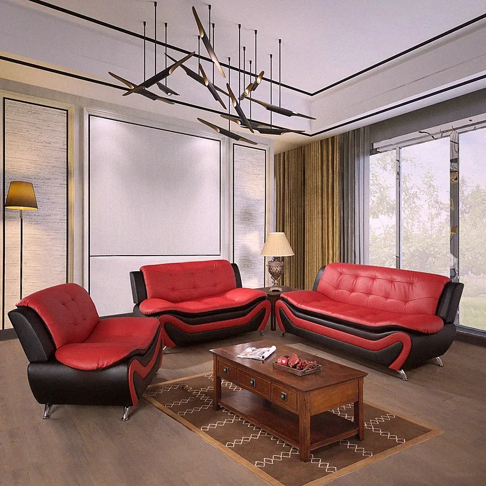 6 Piece Modern Cowhide Leather Reclining Living Room Set Brown