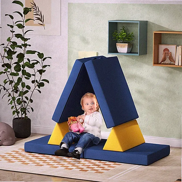 6 Piece Modular Kids Play Couch with Washable Cover, Blue